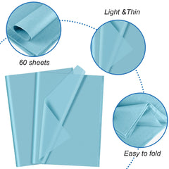 CHRORINE 60 Sheets Baby Blue Tissue Paper Art Gift Wrapping Tissue Paper Bulk for DIY Crafts Decor Birthday Holiday Party （ 20 x 14.5 inches）