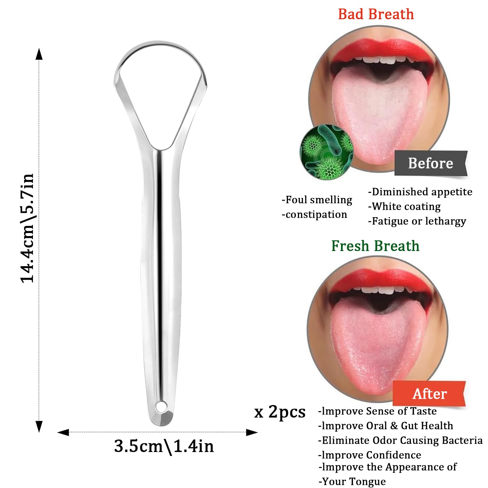 Aniuge Medical-Grade Stainless Steel Tongue Scraper,Health Natural Silver Tongue Scraper-Fresh Breath Restored Taste-Suitable for Bad Breath,Thick Tongue,Smoking People(2PCS-Y Shape)