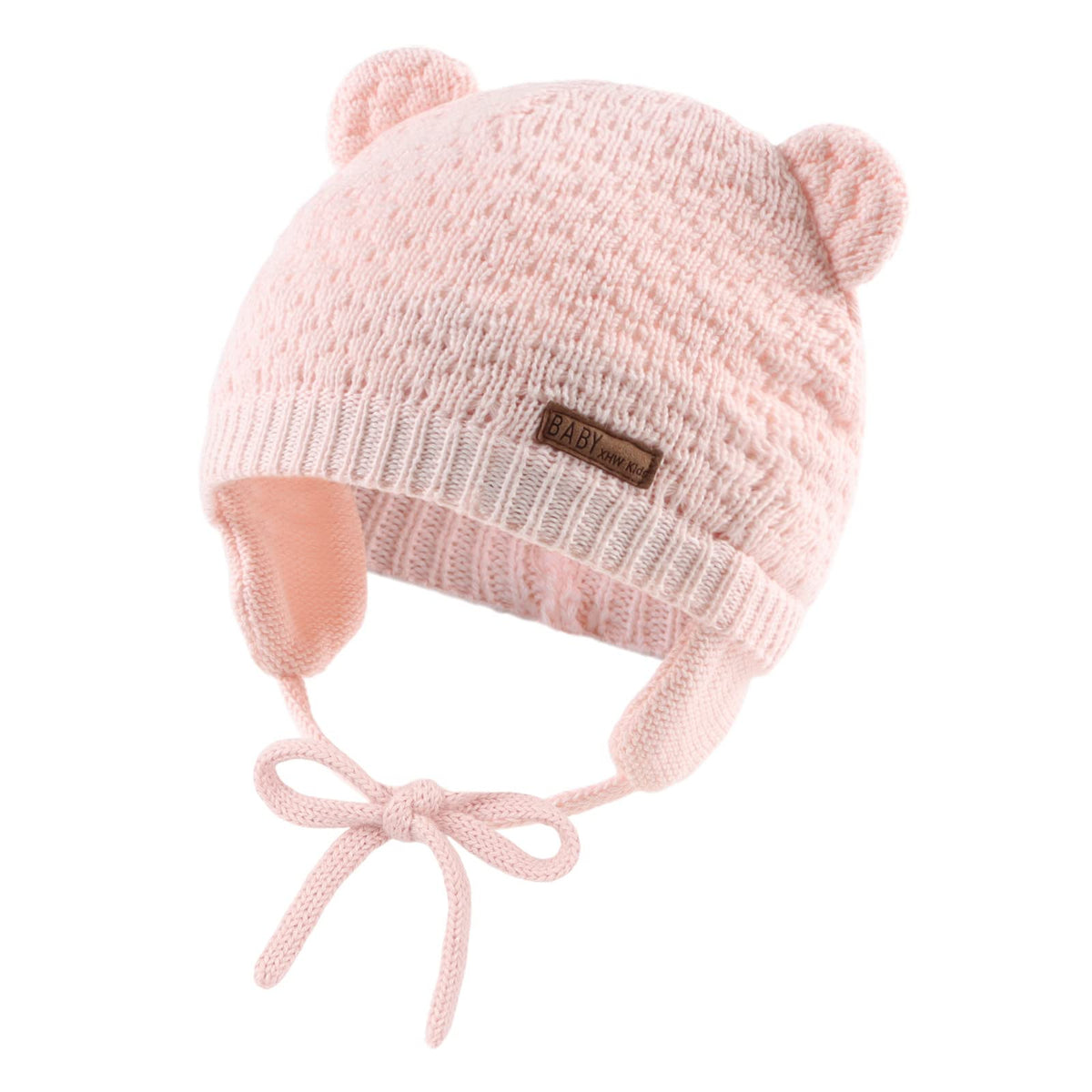 XIAOHAWANG Baby Earflap Beanie Hat Soft Baby Boy Knit Beanies Cute Bear Infant Toddler Girl Hats Autumn Winter (Pink, S)