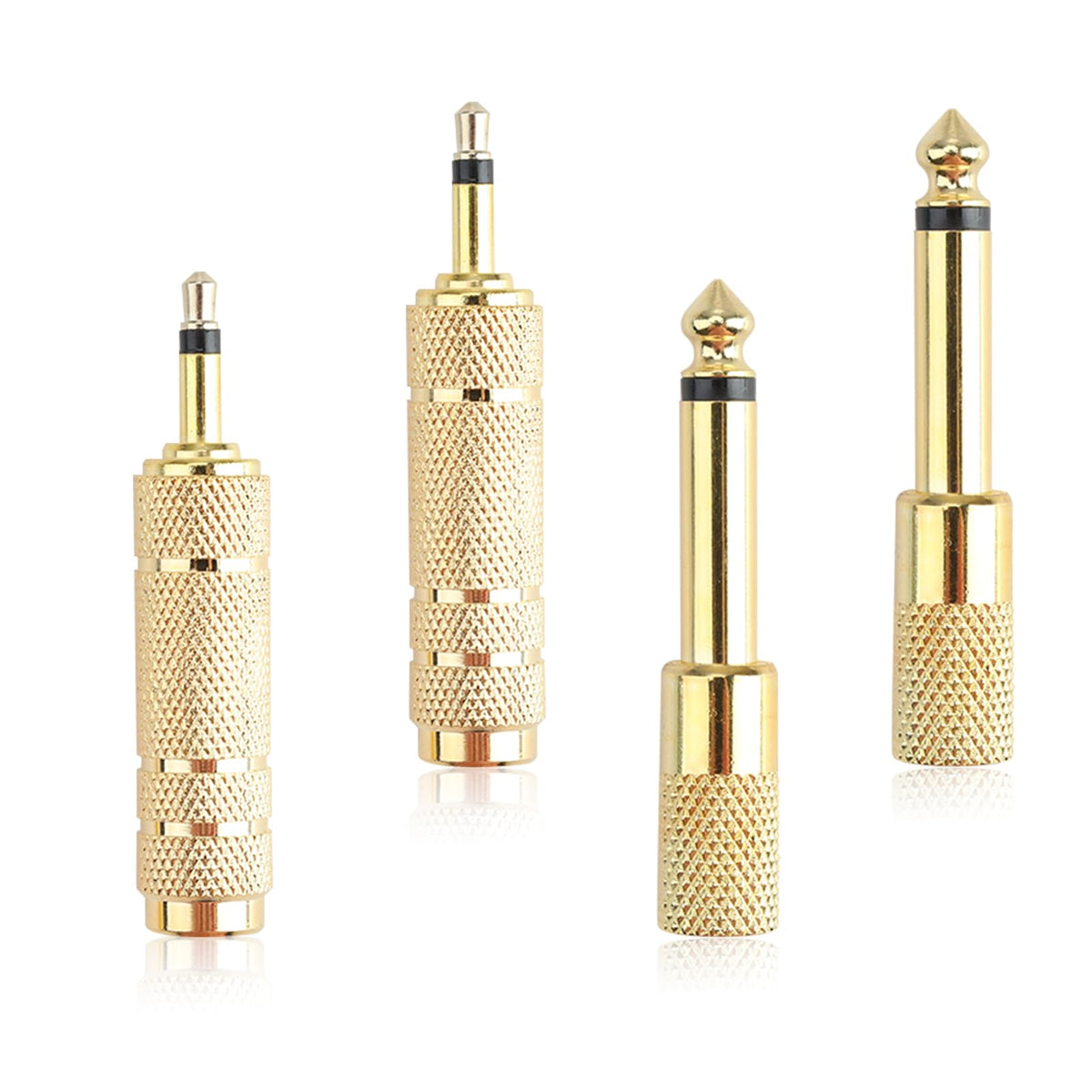4pcs Headphone Adapter Jack, Gold Plated Audio Stereo Plug Adapter, 6.35 Mm (1/4 Inch) Male to 3.5 Mm (1/8 Inch) Female Stereo Adapter Plus 3.5 Mm (1/8 Inch) Male to 6.35 Mm (1/4 Inch) Mono Female