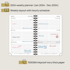 POPRUN 2024 Pocket Diary Week to View A6 Small Diary 16 x 10.5 cm Appointment 24 Weekly Work Planner Dotted Note Page, Spiral Hardcover, 100GSM FSC® Paper - Pacific Green