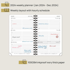 POPRUN 2024 Diary Week to View Large 26.5 x 21.5 cm Spiral Bound Soft Cover, Vertical 24 Weekly Planner Work Appointment, Monthly Tabs, 100GSM FSC® Paper - Black