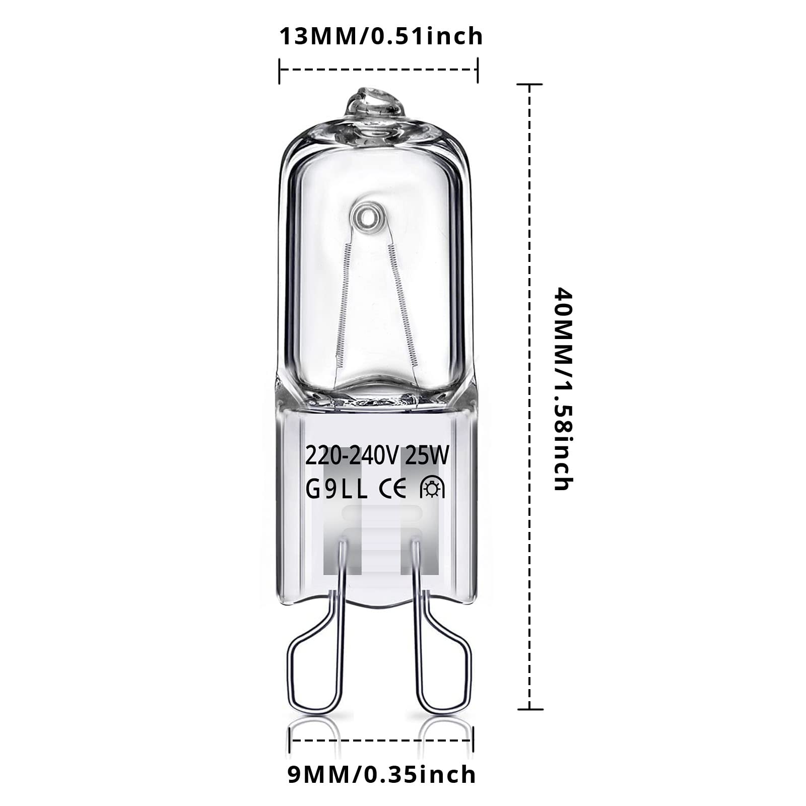 G9 Halogen Light Bulbs 25W, TOKIISHE G9 Dimmable Capsule Bulb for Oven, Wax, Lamps, 2800K Warm White, 220V - 240V, 10 Packs