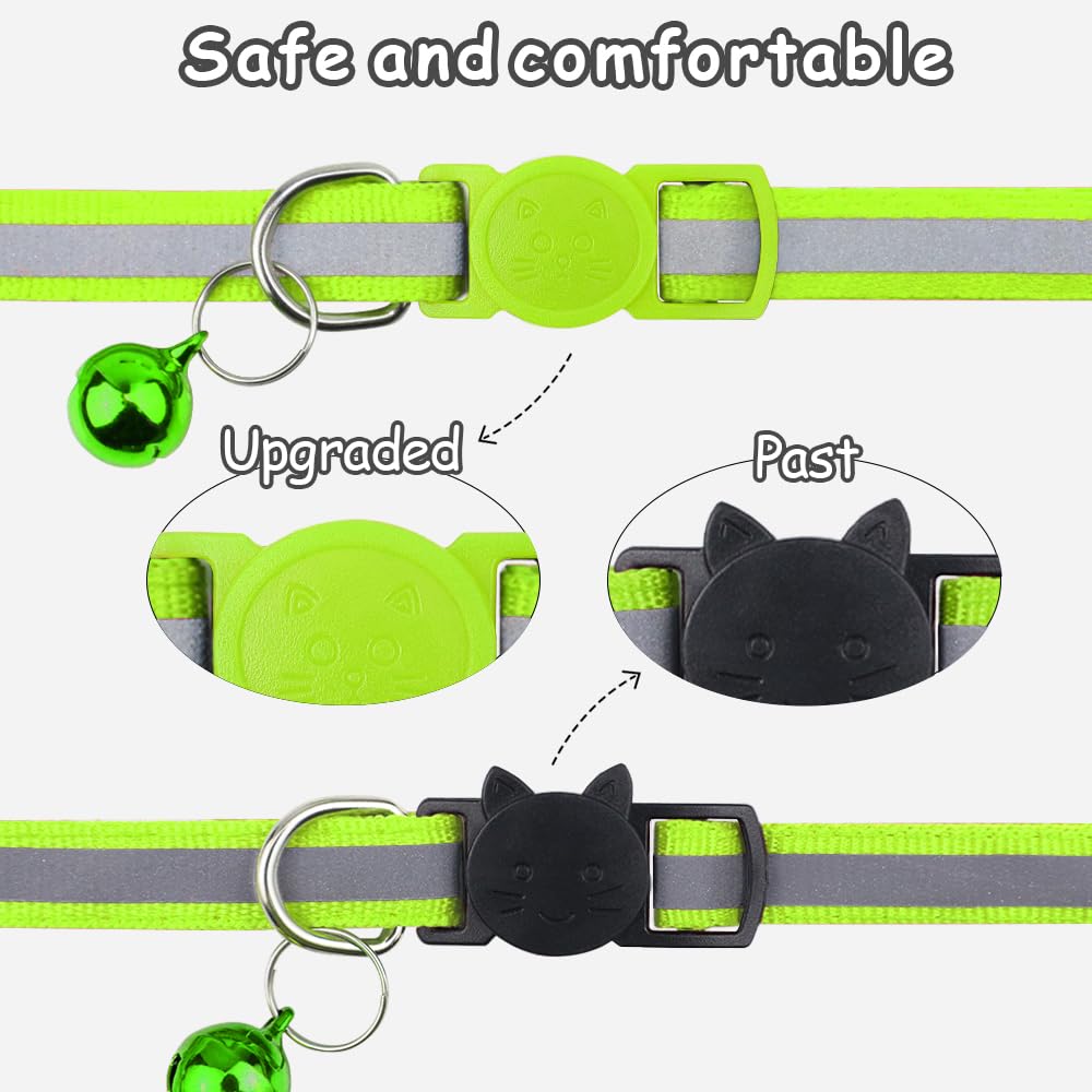 Taglory Reflective Cat Collar with Bell and Safety Release, 2-Pack Girl Boy Pet Kitten Collars Adjustable 15-20 cm Green