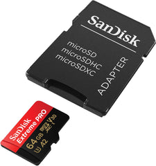 SanDisk 64GB Extreme PRO microSDXC card and SD adapter and RescuePro Deluxe, up to 200 MB/s, with A2 App Performance, for smartphones, action cameras or drones UHS-I Class 10 U3 V30