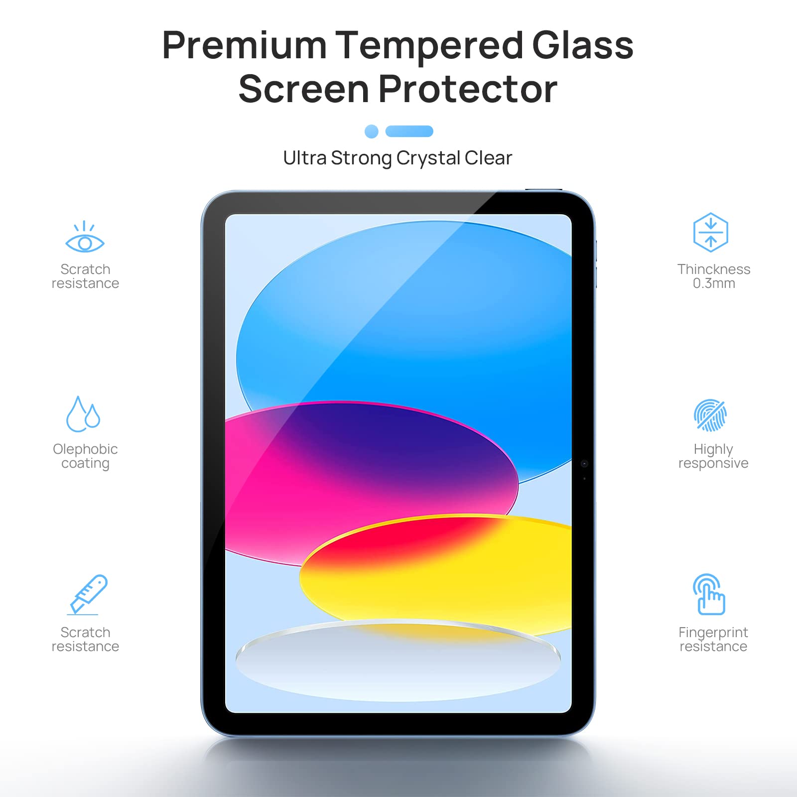 Gerutek [2-Pack Screen Protector for New iPad 10th Generation 2022 10.9 Inch, [Tempered Glass Film] [Ultra Clear] [Anti Scratch] [[9H Hardness] for iPad 10th Gen 2022 Screen Protector