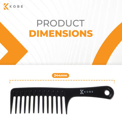 Kobe Professional Carbon Fibre Wide Tooth Comb, Compact Carbon Rake Comb, Coarse Teeth, Shatter-Proof, Anti-Static, Barbers, Salon Hairdresser Hair Care Tools For Men & Women, Super strong 24cm.