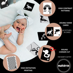 Newborn Essentials - Black and White Sensory Toys High Contrast Baby Sensory Cards Promotes Babies Visual Skills – Perfect Baby Essentials for Newborn & Sensory Toys for Babies 0-6 months by maKidrise