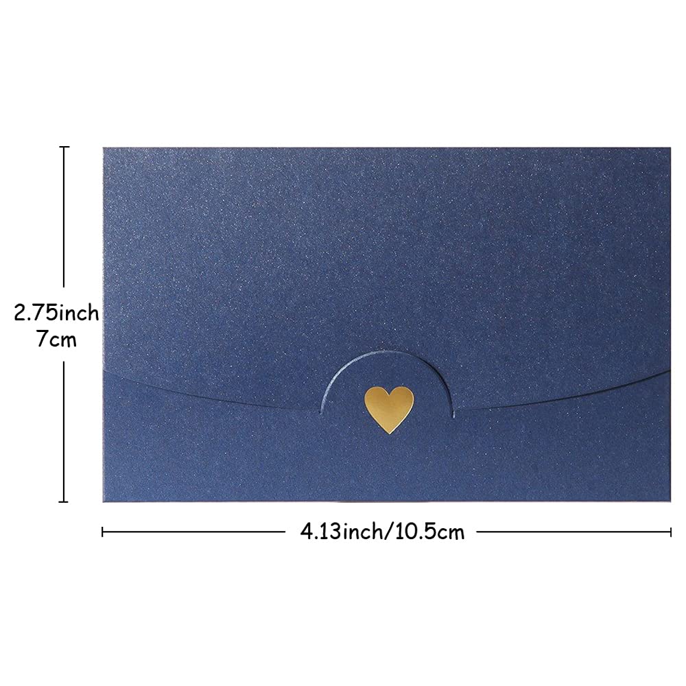 Mini Envelopes, 50 Pieces Mini Gift Card Envelopes, Blue Mini Envelope, with Heart Clasp, for Invitations, Postcard,Wedding, DIY Gift Cards, Christmas Valentine's Day(Blue)