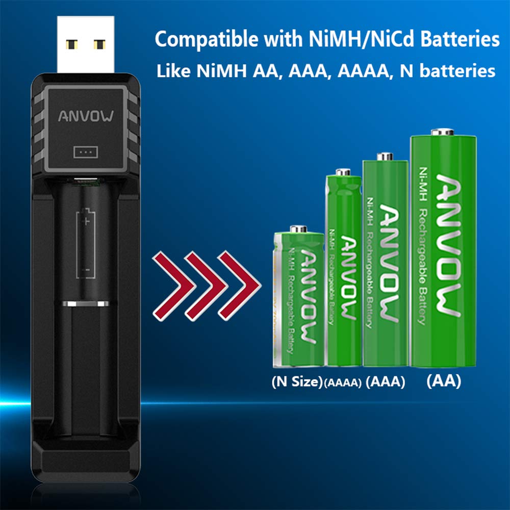 AAAA Batteries, ANVOW Rechargeable AAAA Batteries for Surface Pen Active Stylus, Ni-MH 1.2V 400mAh AAAA Battery and CP-C-001 Smart Charger Included