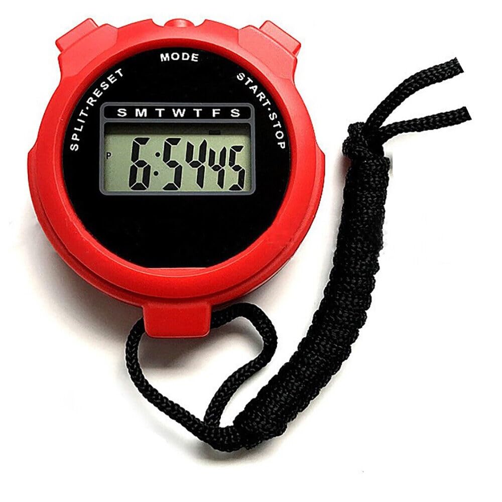 Tranzy Digital Handheld Sports Stopwatch, Multi-Function Stopwatch Timer with Large Display Date & Time, Stopwatch with12/24 Hours Clock, Stopwatch for Swimming, Running, Sports Training (Red)