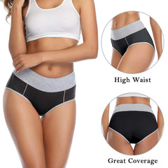 wirarpa Underwear Women High Waist Cotton Knickers Ladies Panties Full Coverage Briefs Underpants Plus Size Multicolour 4 Pack XS