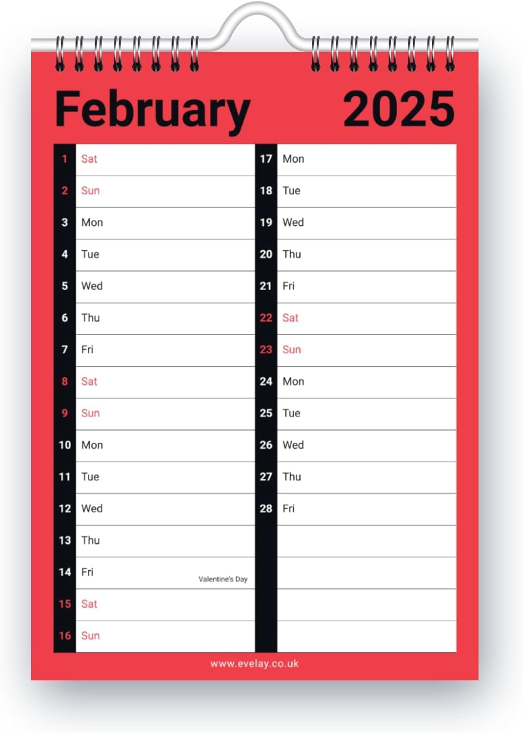 2025 Calendar A4 Large 2 Column Month To View Spiral Bound Wall Planner Organiser for Home Business Office School