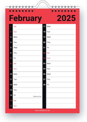 2025 Calendar A4 Large 2 Column Month To View Spiral Bound Wall Planner Organiser for Home Business Office School