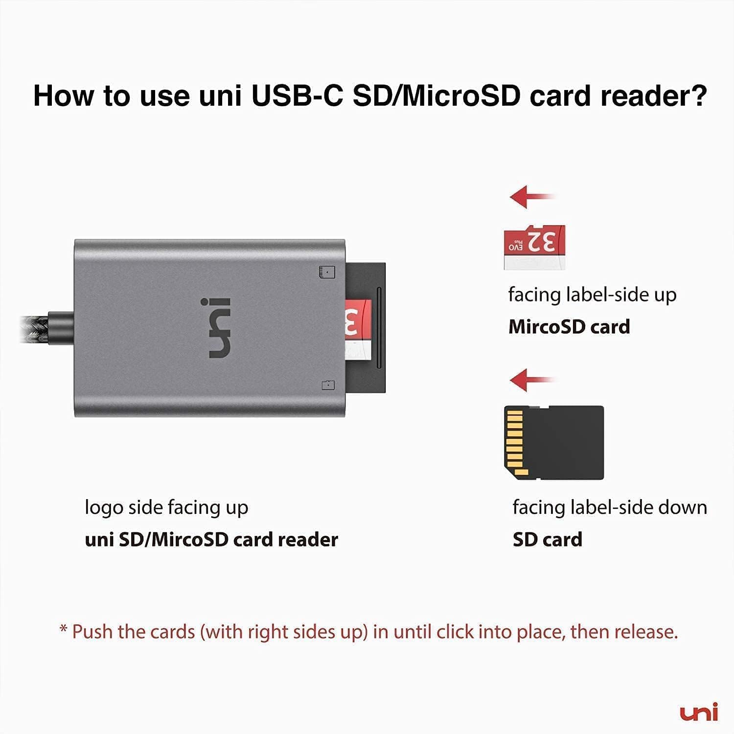 uni SD Card Reader, USB C to Micro SD/SD Card Adapter [Thunderbolt 3] 2TB Capacity for SDXC/SDHC/MMC/RS-MMC, Compatible for iPhone 15 Pro/Max, MacBook Pro/Air, iPad Pro, Android, Galaxy S22 etc.