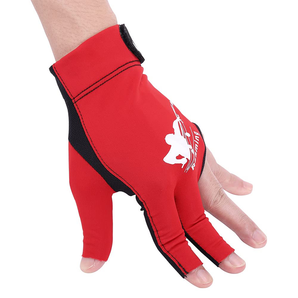 Quick-Dry Breathable Billiard Pool Gloves, Shooters Carom Snooker Cue Sport Glove Fits on Left Hand (Red-Left Hand, XXL)