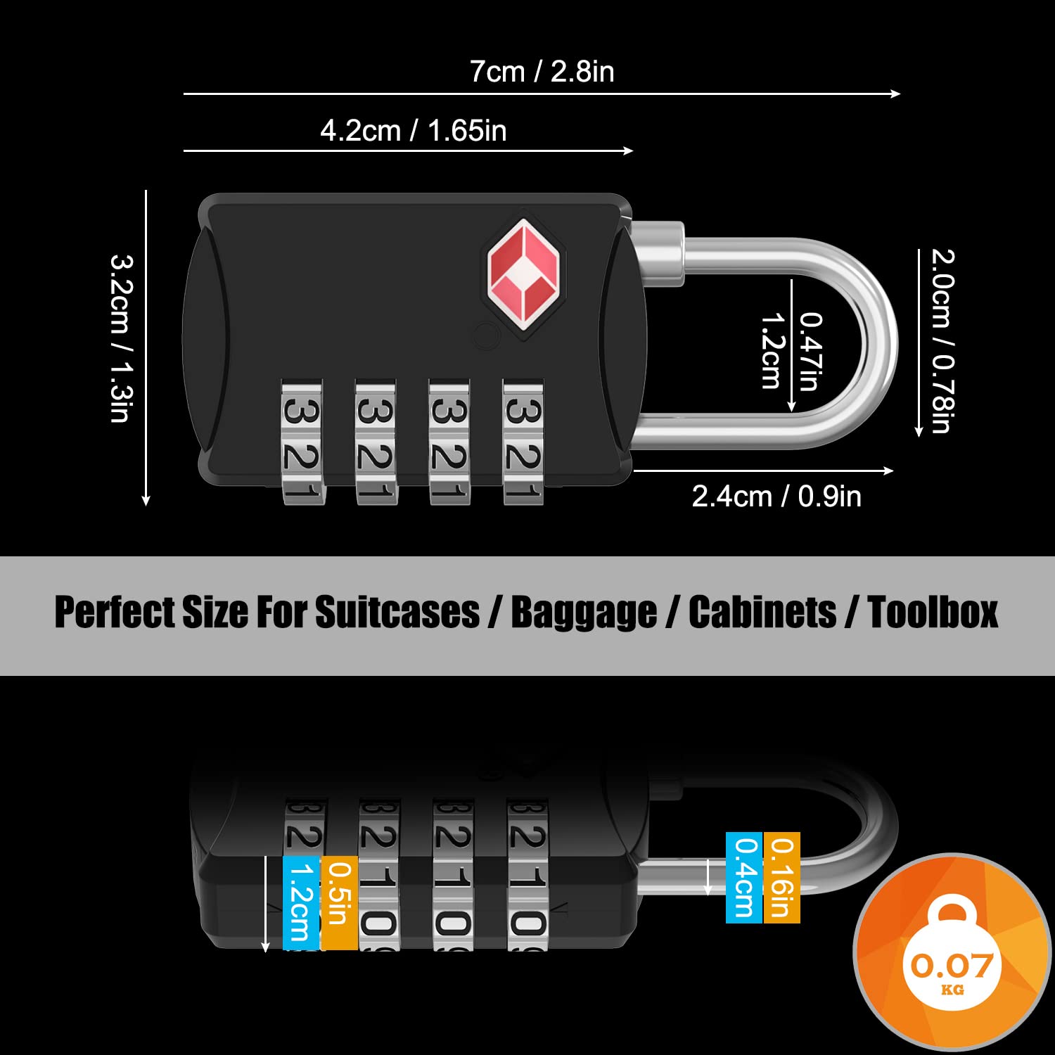 Diyife TSA Luggage Locks, [Updated Version][4 Packs] 4-Digit Security Padlock, Combination Padlocks, Code Lock for Travel Suitcases Luggage Bag Case etc. Black