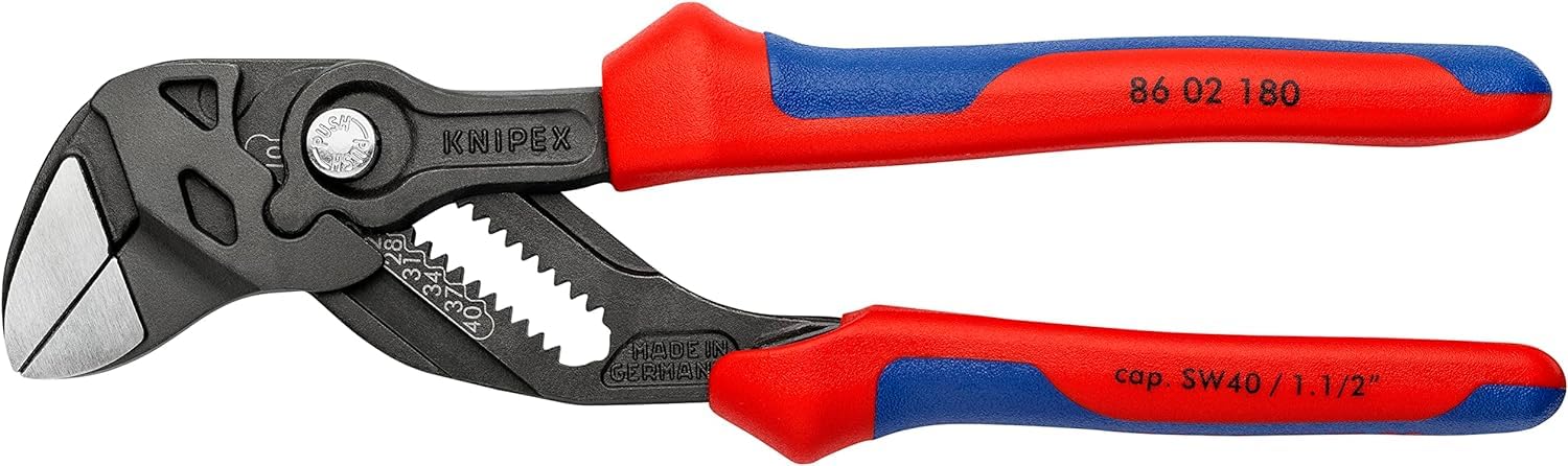 Knipex Pliers Wrenches pliers and a wrench in a single tool grey atramentized, with multi-component grips 180 mm (self-service card/blister) 86 02 180 SB