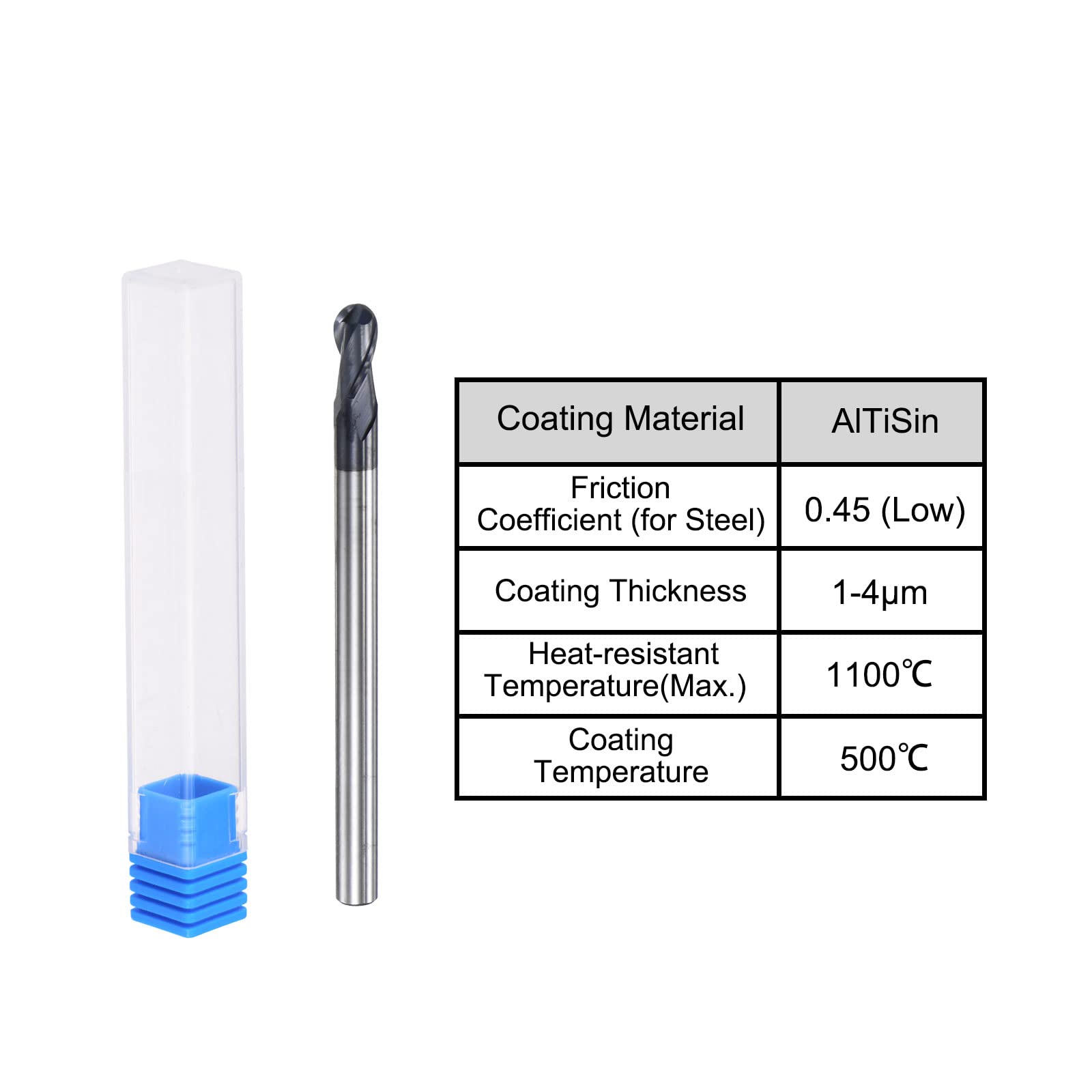 sourcing map Ball Nose End Mill 2mm Tip Radius Solid Carbide AlTiSin Coated CNC Router Bits 2 Flute Spiral Milling Cutter HRC45 with 4mm Shank 75mm (3-inch) Length