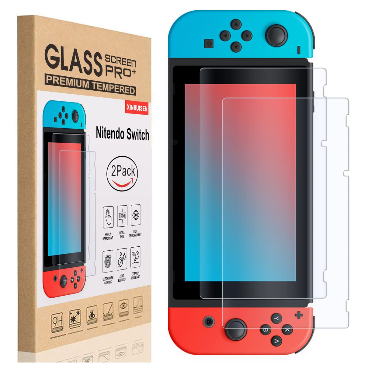 XINRUISEN 2Pack Glass Screen Protector for Nintendo Switch 2017/2019, Tempered Glass Screen Protector for Nintendo Switch DS OLD Model 6.2 inch Screen Protective Glass Cover Protection for Switch