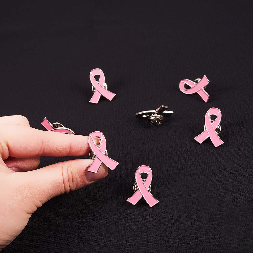 WANDIC Ribbon Pin Charms, Metal Awareness Lapel Pin Ribbon Brooch Mixed Color Lapel Pins Hope Pins Enamel Jewelry Pins for Decoration (Pink, 20)