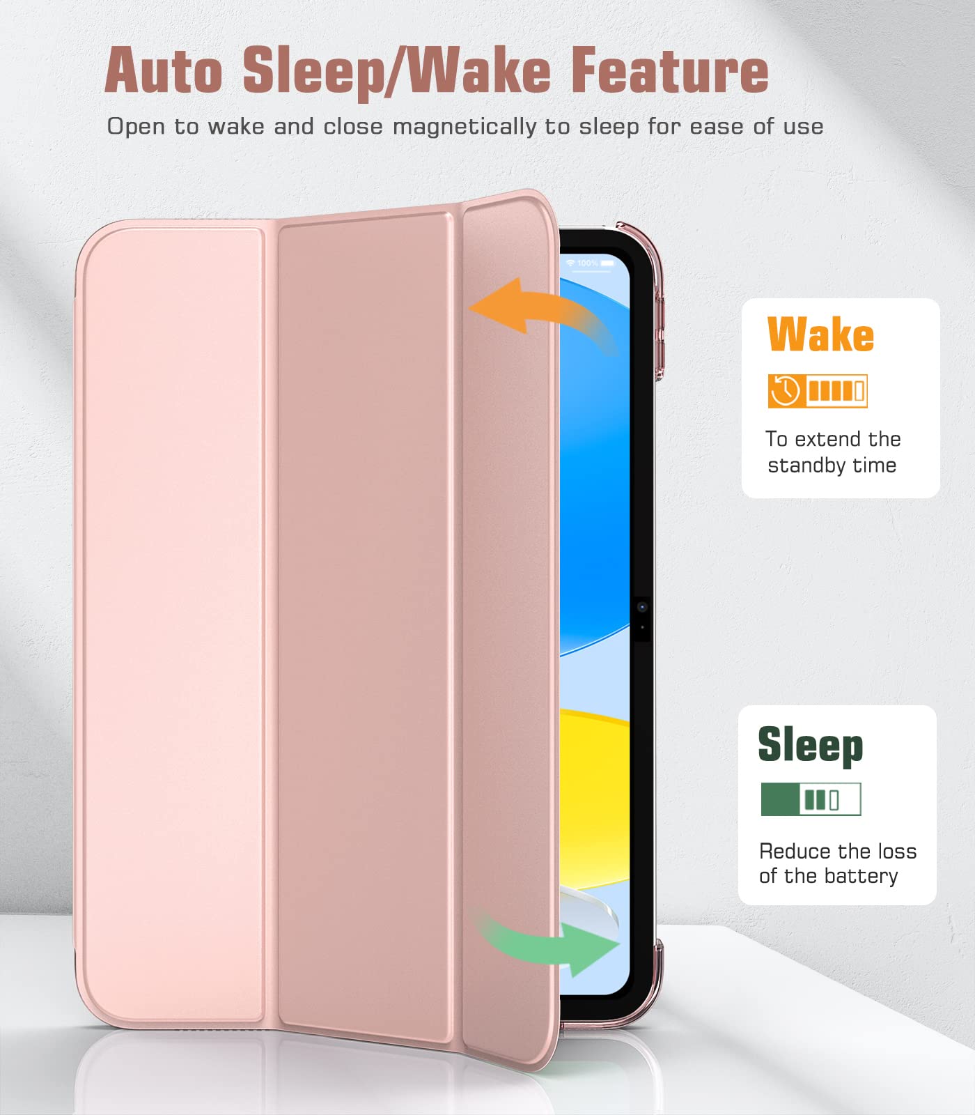 TiMOVO Case for iPad 10th Generation Case 2022, Slim Stand Cover for iPad 10th Gen 10.9 inch, Support Touch ID, Auto Wake/Sleep Smart Shell with Translucent Back, Fit iPad 10 Case, Rose Gold