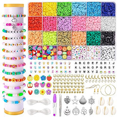 DIYDEC 2460 Pcs Clay Beads Kit, 18 Colors Flat Round Clay Beads Bracelet Making Kit, Heishi Clay Spacer Beads with Heart Letter Polymer Clay Beads for Jewelry Making Necklace Earring DIY Craft