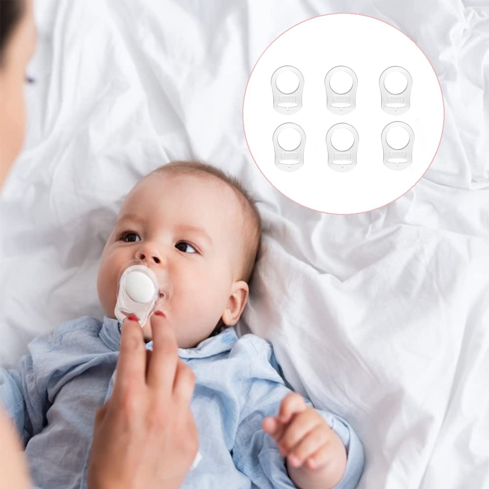 Silicone Baby Dummy Adapter, 6 Pcs Silicone Dummy Clips, Baby Pacifier Ring Holder Clip Adapter for Button-Style Pacifier (White)