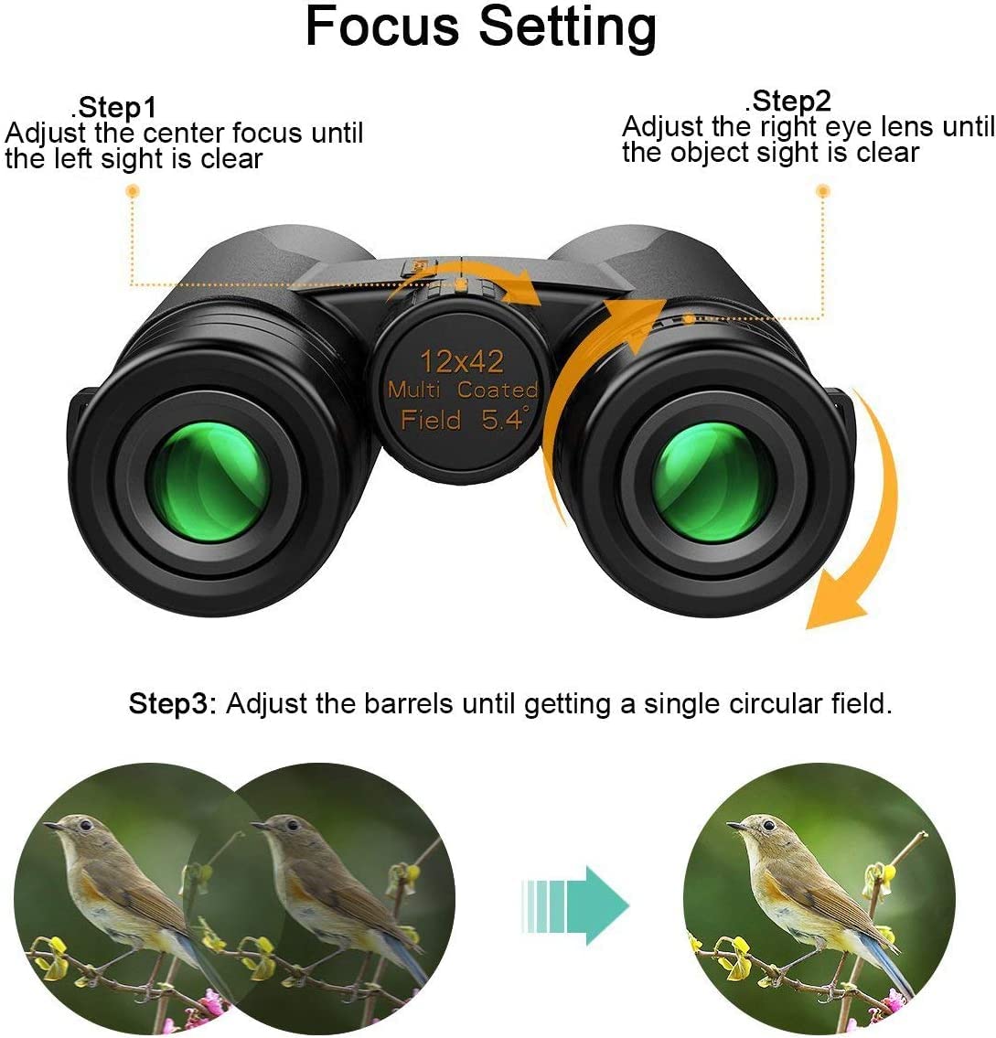 Kylietech High Power 12x42 Binoculars for Adults with BAK4 Prism, FMC Lens, Fogproof & Waterproof Great for Bird Watching Travel Stargazing Hunting Concerts (Smartphone Adapter Included)