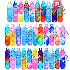 Ainiv 32 PCS Mini Fidget Pop Bubble Toys, Strip Squeeze Toys with Keyring, Poppet Bubble Sensory Toys, Stress Anxiety Relief Toys Desk Toy Wrap for ADHD, Autism, for School Kids Office Adult