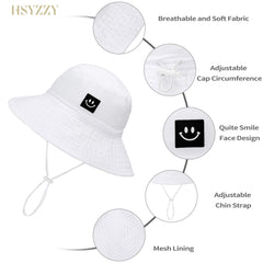 HSYZZY Baby Sun Hat Smile Face Toddler UPF 50and Sun Protective Bucket hat Nice Beach hat for Baby Girl boy Adjustable Cap - - 0-6 Months