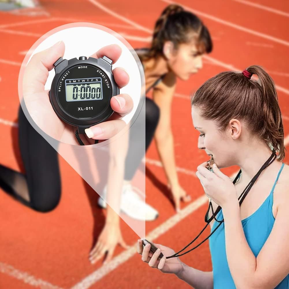 Digital Sports Stopwatch-Timer Large Display Interval-Training Outdoor Split Stop Watch- Referee Coach Watch Lap-Timer Digital Calendar Alarm Clock For Sports And Fitness (Orange)