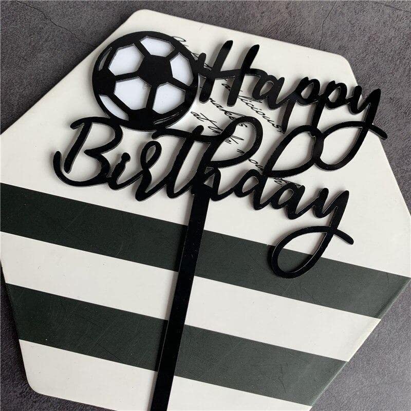 Craft Cart Acrylic Cake Topper Happy Birthday Football Black and White Party Decoration