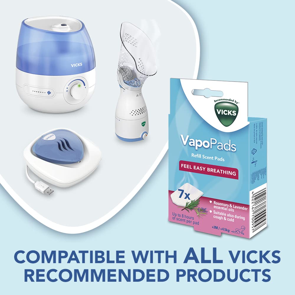 Vicks VapoPads Rosemary & Lavender - Pads with Essential Oils - Pack of 7 - Compatible with our Humidifiers, Inhalers & Diffusers - Suitable for Colds, Congestion - Releases Soothing Vapours - VBR7