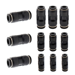 SRJQXH 12 Pcs Pneumatic Quick Fittings, PG6-4/ PG8-6/ PG10-8/ PG12-10 Plastic Straight Union Connect, Black Push to Connect Fittings, Suitable for Trachea and Automation Equipment