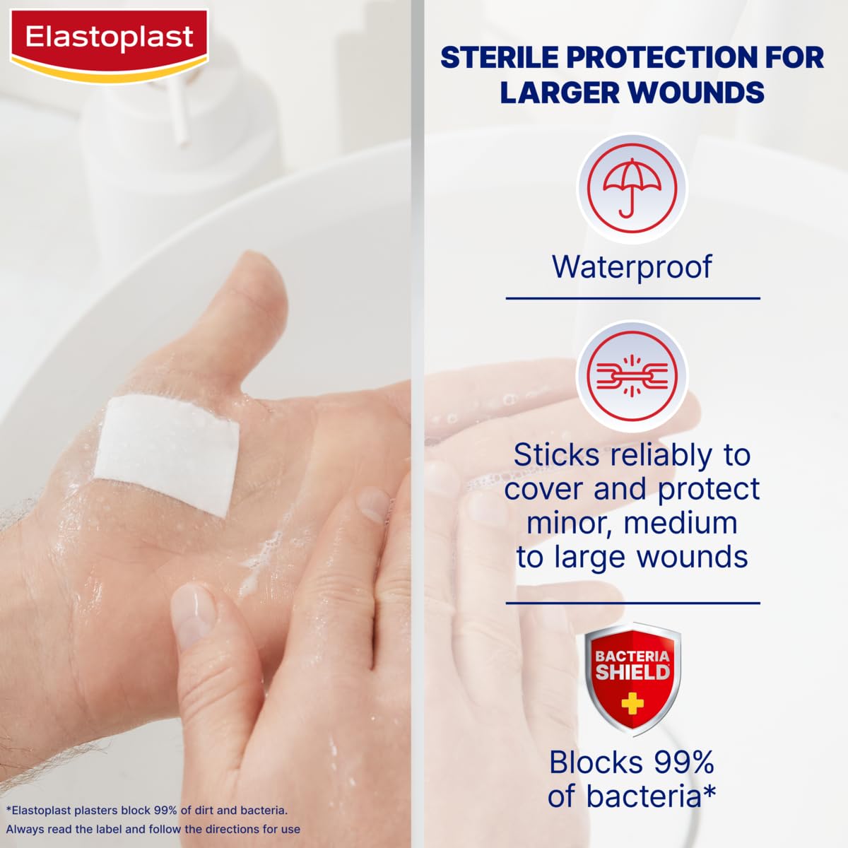 Elastoplast Waterproof XL Medand Dressings (5 Pieces), Pack of First Aid Plasters, Large Plasters for Post-Operative Wounds, Waterproof Sterile Dressing for Wounds, 0% Latex, Flexible Material, Clear