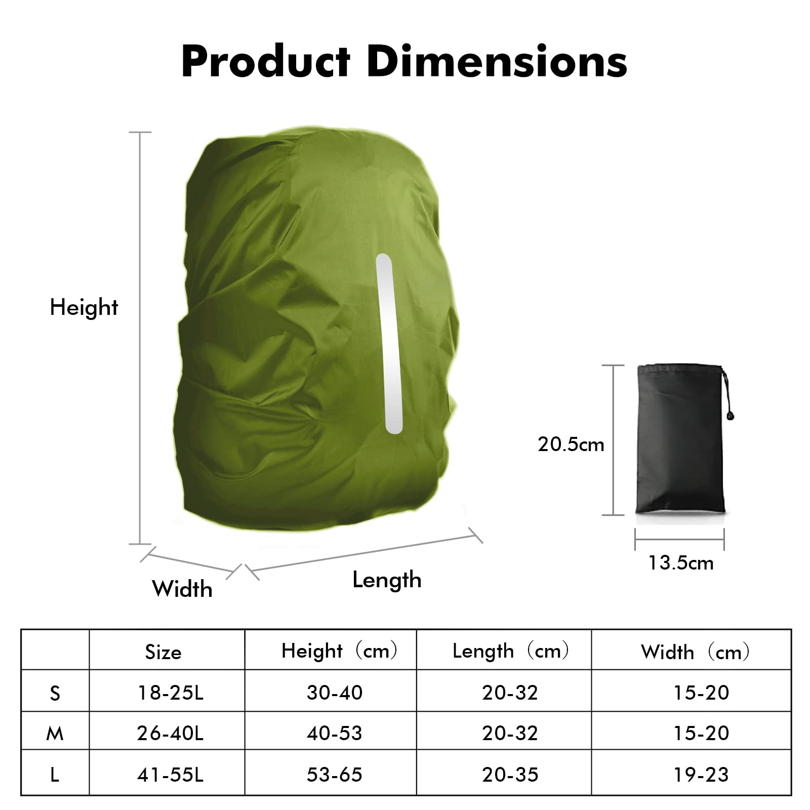 LAMA 2pcs Waterproof Rain Cover for Backpack, Reflective Rainproof Protector for Anti-dust and Anti-Theft M 26L-40L Black ArmyGreen