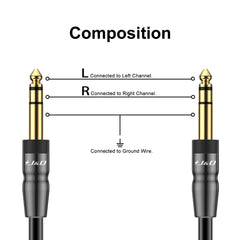 J&D 1/4 inch TRS Instrument Cable, Gold Plated Copper Shell 6.35mm 1/4 inch TRS Male to 6.35mm 1/4 inch TRS Male Stereo Cable, 4.5 Meter