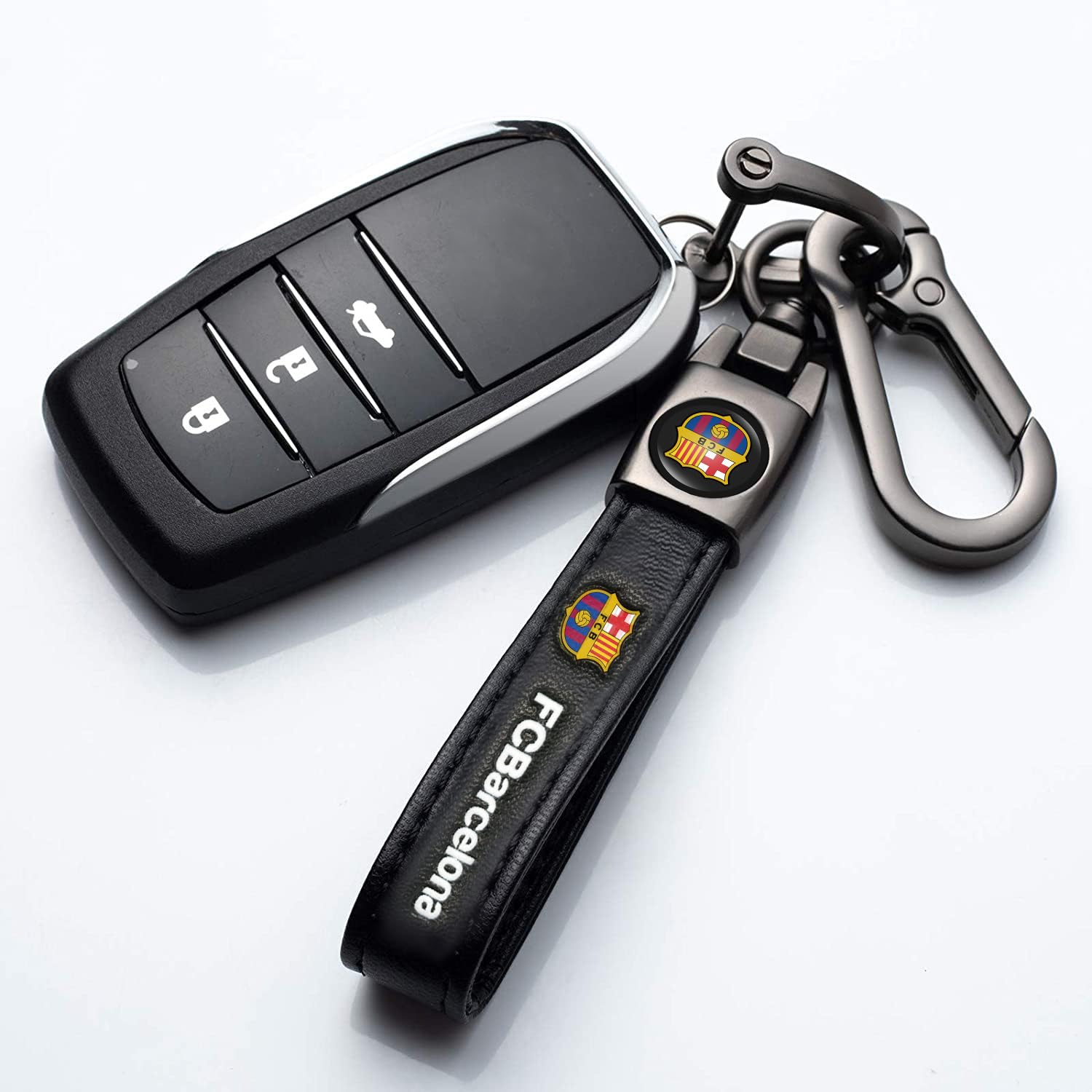 Zomanon Barcelona Car Keychain Keyring for Barcelona Fans,FC Barcelona Car Key Chain Replacement Key Fob Holder,Leather Car Key Lanyard Car Key Hanger,Souvenir/Gifts for Football Fans