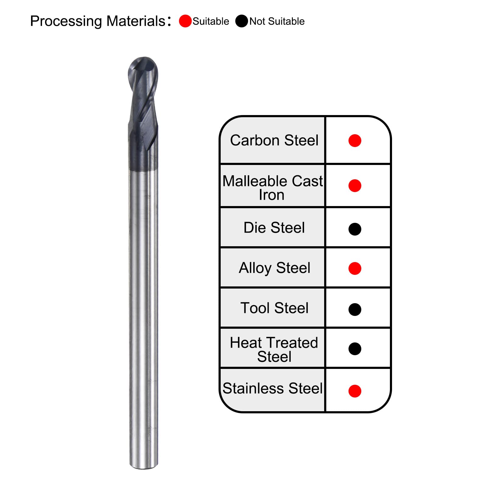 sourcing map Ball Nose End Mill 2mm Tip Radius Solid Carbide AlTiSin Coated CNC Router Bits 2 Flute Spiral Milling Cutter HRC45 with 4mm Shank 75mm (3-inch) Length