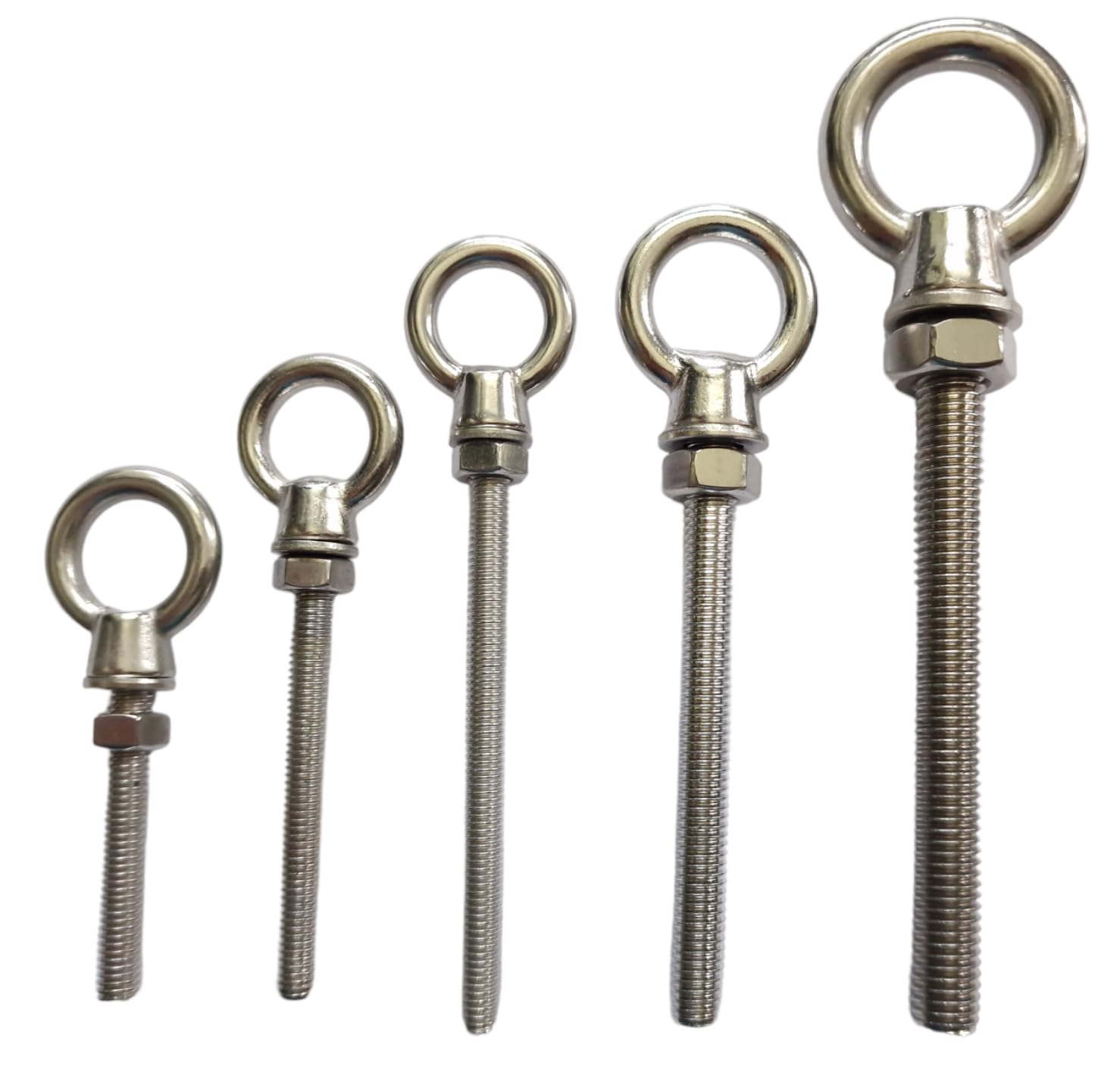 M6 x 60mm Lifting Long Eye Bolt Longshank with Full Nuts and Washer Stainless Steel Marine Grade (Pack of 4)