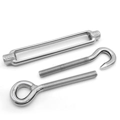 Rainmae 2 Packs M8 Turnbuckle Wire Tensioner,304 Stainless Steel Adjustable Turnbuckle Hook Rope Cable Tension Set for Heavy Duty Sun Shade Sail Fixing Kit