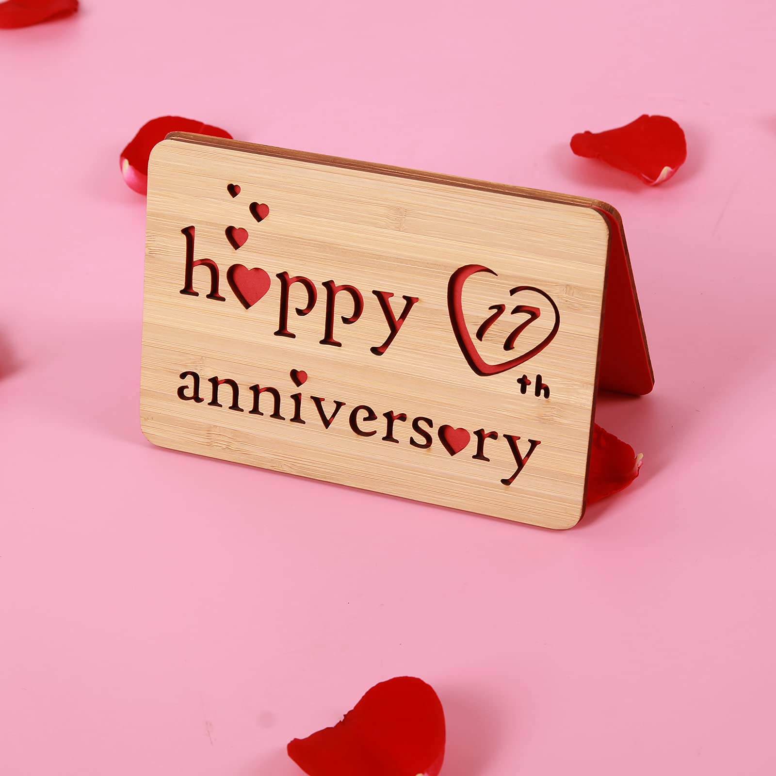 17th Happy Anniversary Cards, Handmade I Love You Greeting Card with Real Bamboo Wood,17 Years Valentines Day Gifts for Him or Her,17th Wedding Anniversary Card for Husband,Wife,Couple