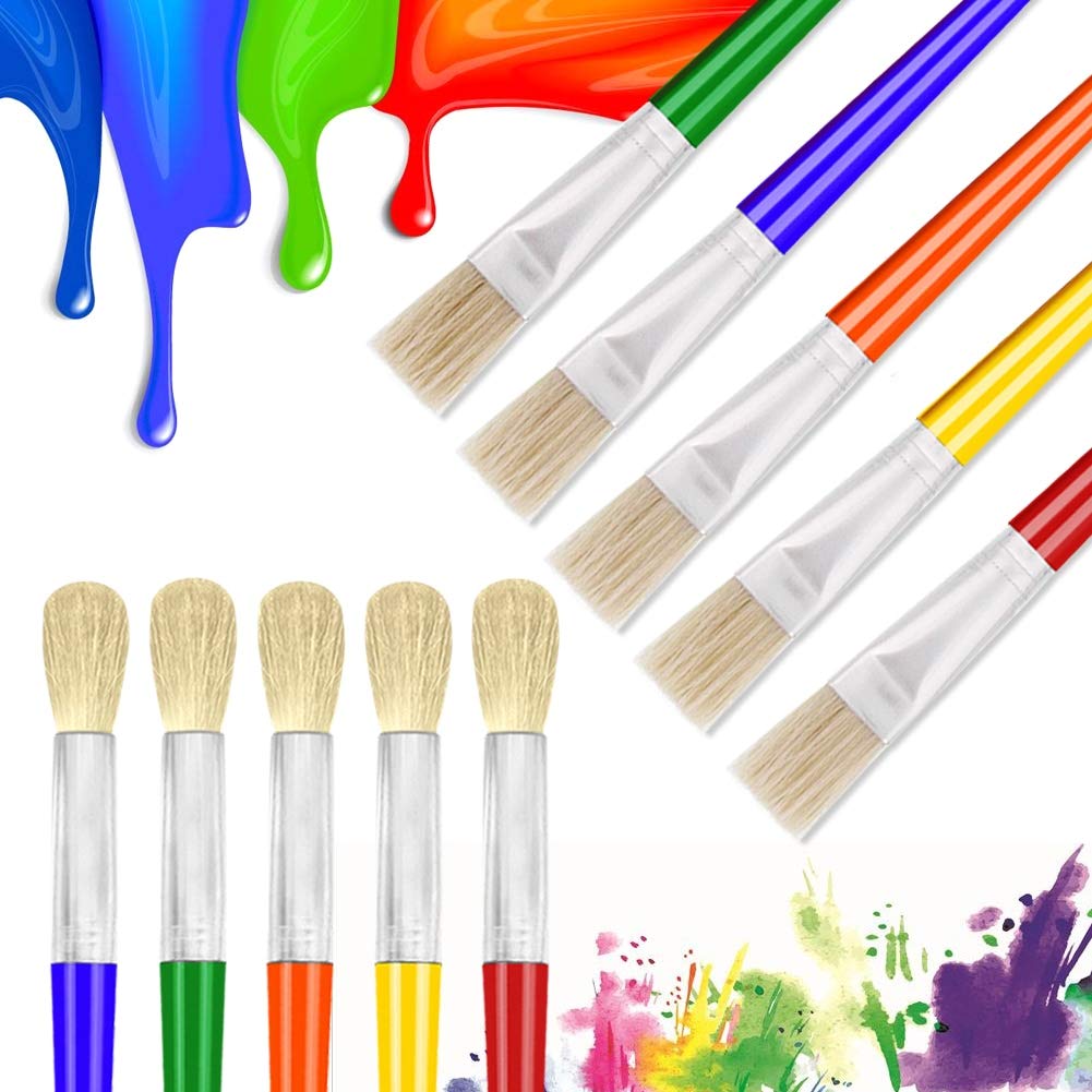 10Pcs Paint Brushes for Kids, Anezus Children Paint Brushes Toddler Large Chubby Paint Brushes Round and Flat Preschool Paint Brushes for Washable Paint Acrylic Paint