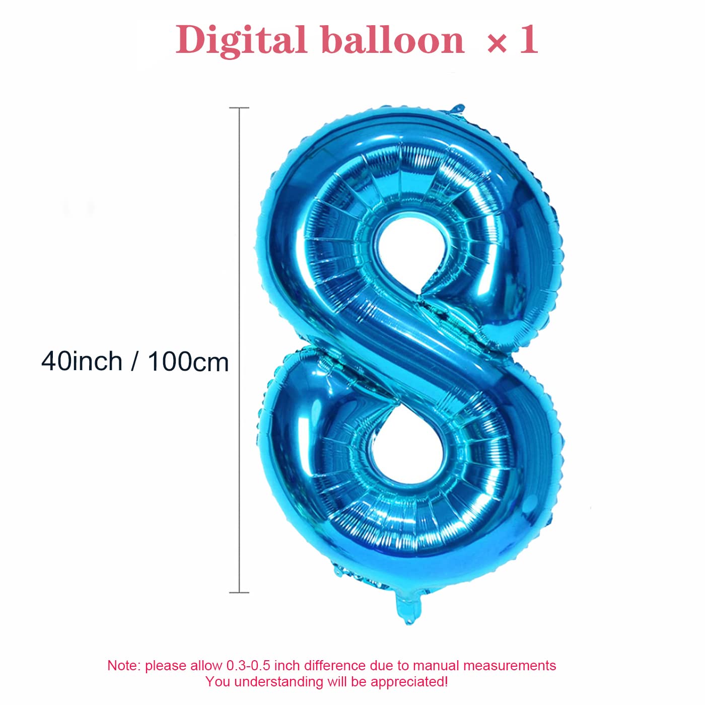 Tomario 40 Inch Large Number Balloon, Giant Foil Number Balloons for Birthday Party Decoration, Anniversaries (Blue, Number 8)