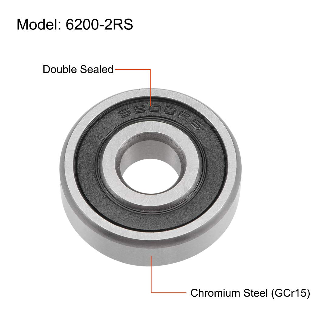 sourcing map 6200-2RS Deep Groove Ball Bearings 10mm x 30mm x 9mm Double Sealed Chrome Steel P6(ABEC3) 2pcs