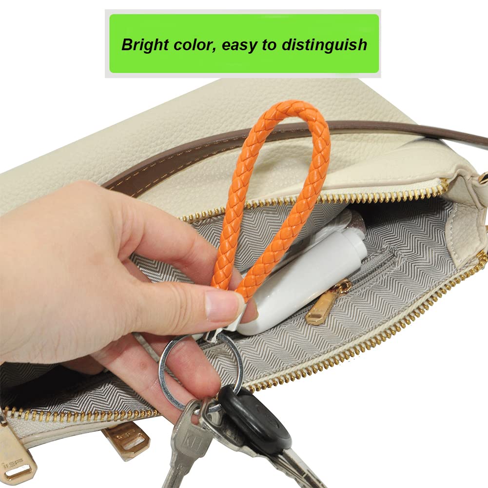 SwirlColor Braided PU Leather Strap Keyring Keychain Car Key Chain Ring Key Fob for Women Men Children- 5 Pcs