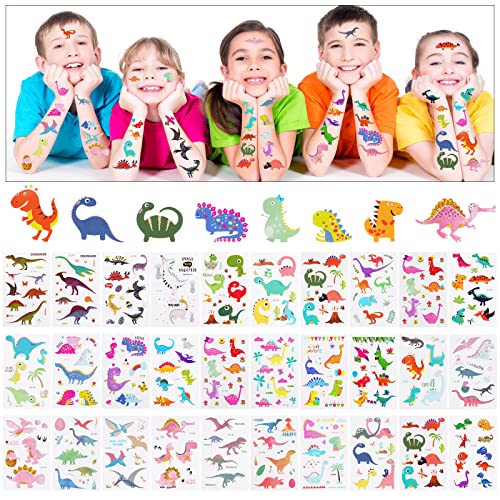 AOOWU Temporary Tattoo for Kids, 30 Sheets Kid Temporary Tattoos Sticker, Waterproof Fake Tattoo Set, Childrens Cartoon Dinosaur Tattoo Stickers for Boys Girls Dinosaur Theme Birthday Party Bag Filler