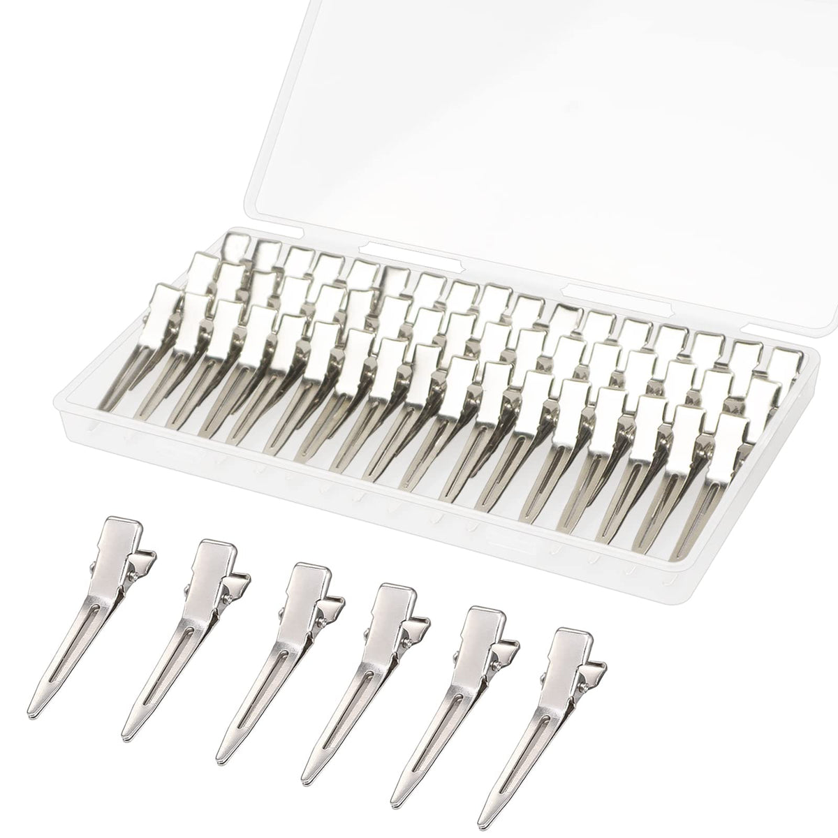 60 Pcs Metal Duck Billed Hair Clips for Women Styling Sectioning, Gingbiss 1.77 inches Silver Hairdressing Single Prong Curl Clips with Storge Box, Alligator Clips Hair Pins for Hair Salon, Barber, DIY