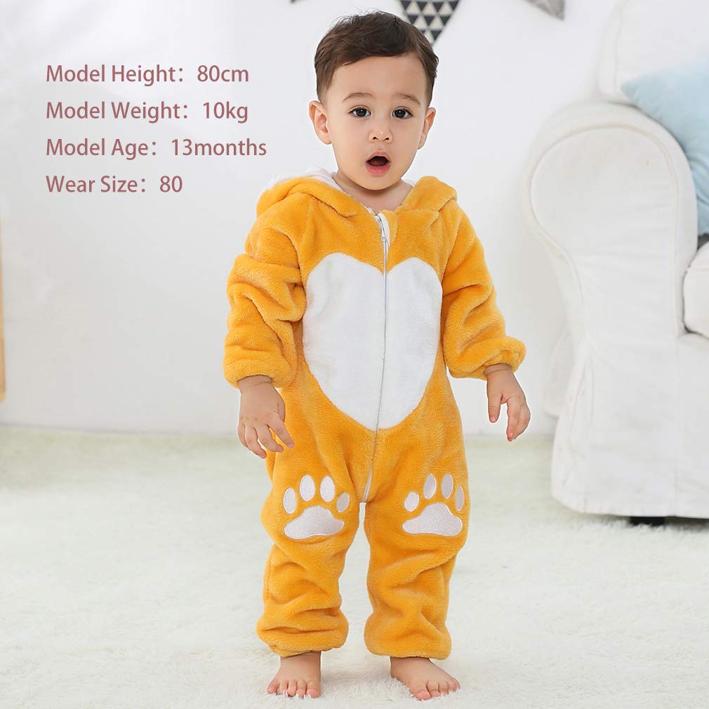 COOKY.D Newborn Infant Hooded Flannel Romper Autumn Winter Onsie Pajamas Jumpsuit Long Sleeve Sleepsuits for Baby Girls Boys, 12-18 Months, Dog